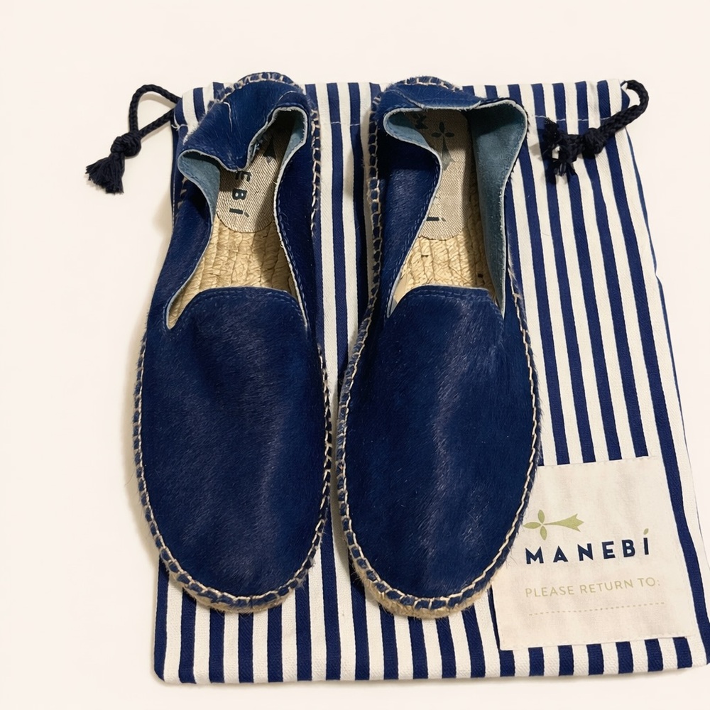 Manebí Navy Hair-On Calf Hair Espadrille Flats NWOT Size 41 US 10 Women’s